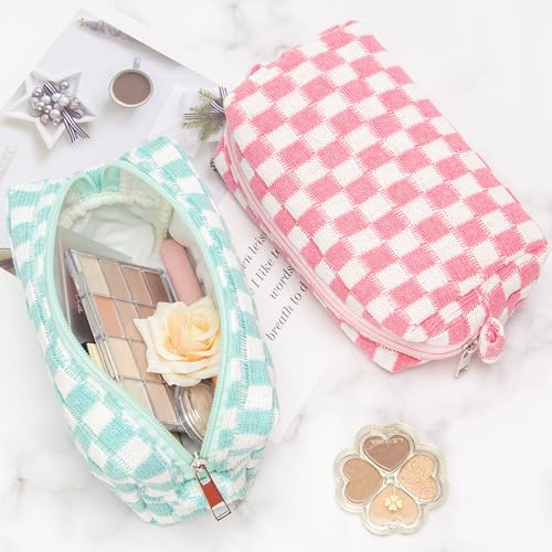 Checkered Makeup Bag for Purse, Small Travel Cosmetic Pouch,Arctic Blue - color: Arctic Blue