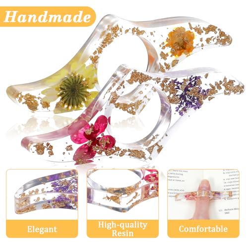 4 Pcs Book Page Holder, Dried Flower Thumb Book Page Holders for Reading, Transparent Floral Resin Bookmarks Holder with Tassels, Reading Accessories for Book Lovers Students Teachers