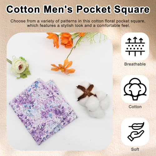 Cotton Floral Handkerchiefs for Men Wedding Evening Daily Work Prom - color: Purple,blue,white