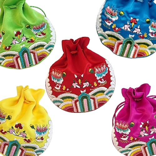 Seoulful Vintage Korean Embroidered Bokjumeoni - Traditional Lucky Pouch - Hanbok Fortune New Year & Chuseok Gift Bag (Red) - color: Red