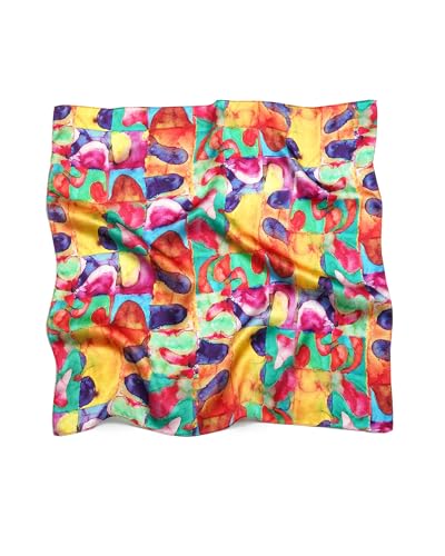 100% Mulberry Silk Scarf for Women Lightweight 21" Small Square Neck Scarf Headscarf Neckerchief Gift Packed - color: Colorful Abstract
