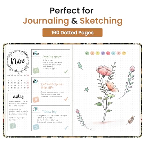 Taja Pretty Dotted Journal for Women, Aesthetic Hardcover Leather Journal - color: N-Mushroom, style: B-Dotted