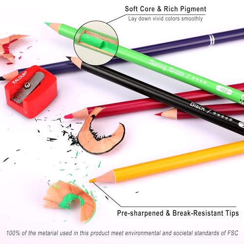KALOUR PDAS 126 PCS Colored Pencils Set, with Coloring Books, Tutorial, Color Chart, 120 Premium Soft Core Colored Pencils for Artists Adults Teens Coloring Drawing, Portable Zipper Case