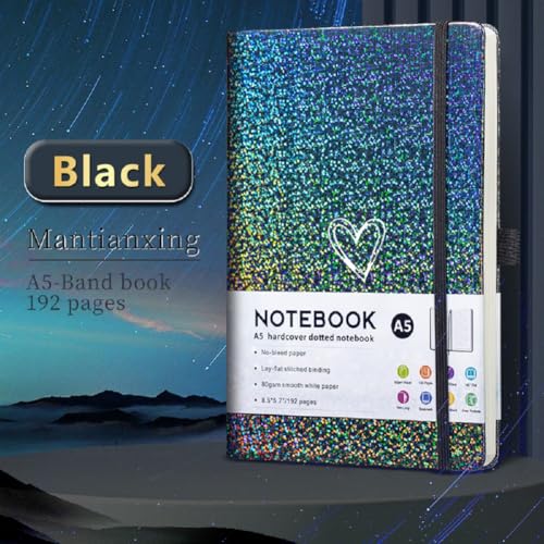 HJWKJUS Bling A5 Notebook with Pen, Lined Journal Notebook A5 Notepad for Girls Women,Cute Heart Pattern Design Glitter Laser Diary College Ruled Hardcover Notebook for Work, Note Taking, Business (Grey Black) - color: Grey Black