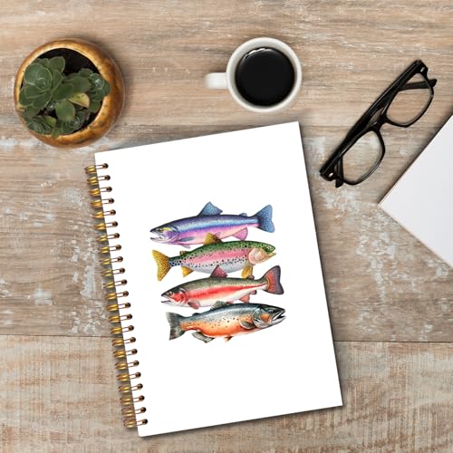 JINYO Colourful Fish Ocean Notebook, Beach Notebooks for Note Taking, Marine Biology Journals, Fishing Gifts for Women Men Spiral Notebook 5.5x8.3 Inch, Coastal Beachy School Office Supplies - color: white Colourful Fish Notebook