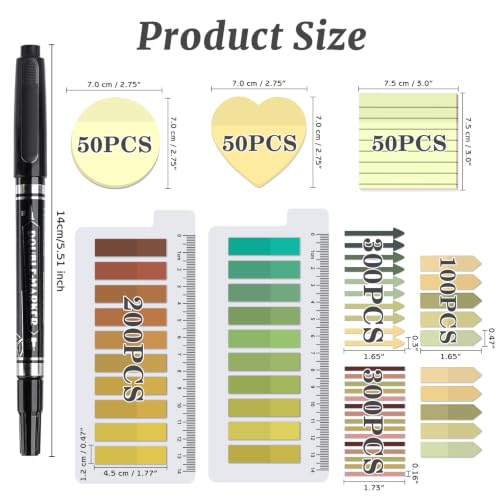 1450 Sheets Transparent Sticky Notes, 3 x 3 inch Aesthetic Clear Lined Sticky Notes with Pen, Gradient Color Waterproof Self-Adhesive Annotation Tabs for Bible Journaling (Yellow) - color: Yellow