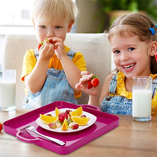 Square Serving Trays with Handles Melamine Hot Pink 12.5x12.5 Inch Spill Proof Kitchen Eating Trays Set of 2 for Cafeteria Cafe Food Appeizer Dessert Snack Dinner Lunch Breakfast,TR12-02 - color: Rose Red