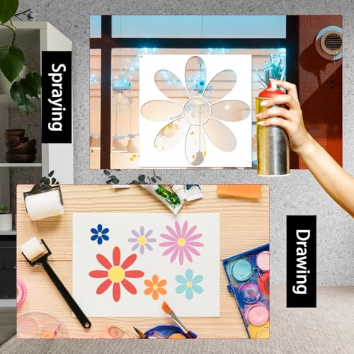 AFRITEE Large Flower Stencils for Painting on Wood - 10 Pcs Floral Daisy Reusable Plastic Wood Stencils - style: Flower
