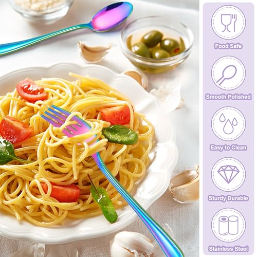 E-far Toddler Utensils, 10 Pcs Rainbow Stainless Steel Kids Silverware Set - color: Rainbow