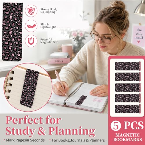 5 Pieces Magnetic Bookmarks, Cute Magnet Bookmark Clips, Colorful Page Markers for Books, Reading Supplies for Book Lovers, Women and Men Glitter Pink Black Leopard - color: Glitter Pink Black Leopard