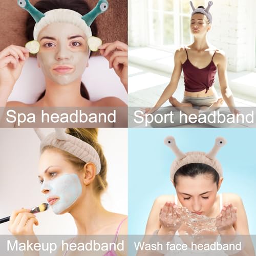 SuPoo Snail Headband and Wristband Set - Alien Puffy Wrist Bands for Women - Makeup Head Band - Preppy Teen Girl Gifts - Trendy Hair Accessories - color: 3pcs-brown