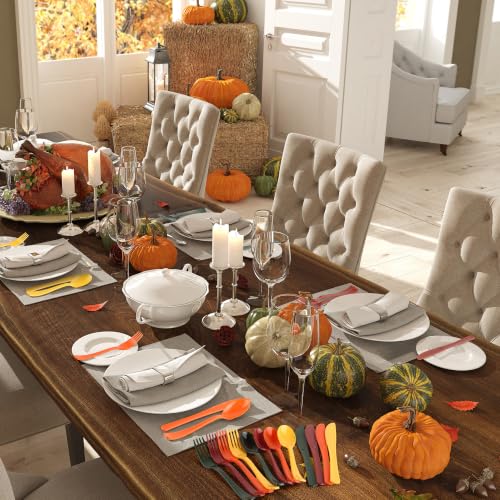 Kochorie 300 Pieces Fall Plastic Silverware, Disposable Plastic Utensils, Heavy Duty Cutlery Set Heavyweight Flatware Includes Spoons Forks Knives for Birthday Thanksgiving Harvest Party Supplies - color: Fall