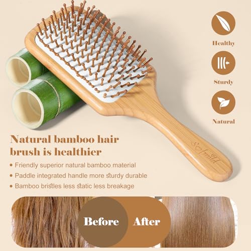 Sofmild Bamboo Hair Brush with Tail Comb, Detangling Paddle Brush - color: White