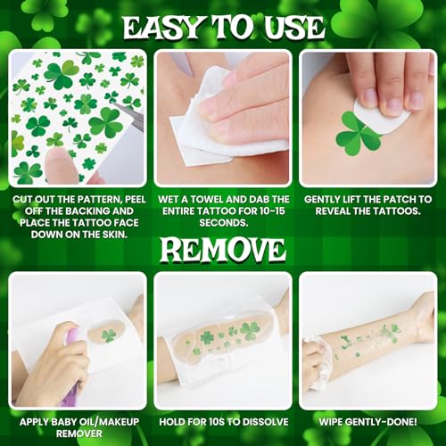 St Patrick's Day Shamrock Face Tattoo with Green White Face Gems