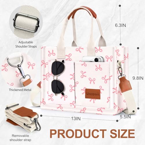 LHMTQVK Canvas Tote Bag for Women, Work & Bible Study Handbag - color: Pink Bow