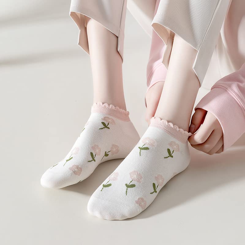 Cute Animals/Flowers Patterned Ankle Socks for Women - color: 10 Pairs-flower&bunny