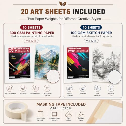 13.8"x11.4" Wooden Tabletop Easel with Paint & Sketch Papers, Masking Tape