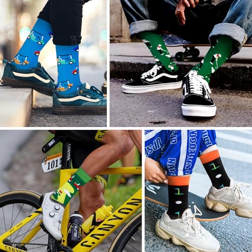 WeciBor Men's Combed Cotton Novelty Crew Socks Size 7-15 - color: Green/Black/Orange/Multicolor Golf-4m, size: 7-12
