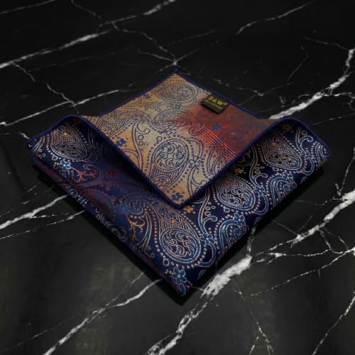 S&W SHLAX&WING Mens Pocket Square Paisley Multicolor Large for Business Wedding - color: Bh26