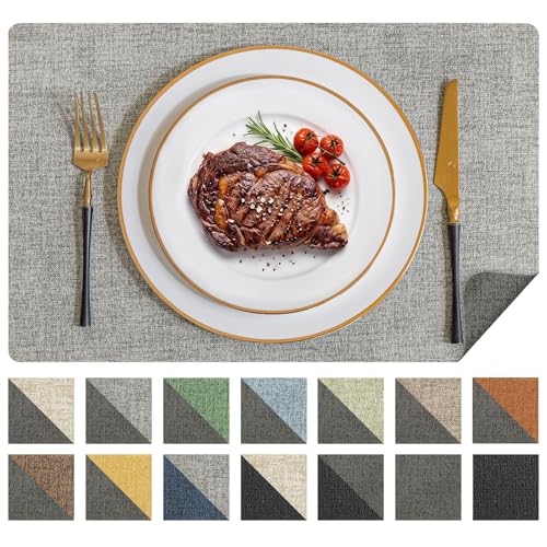 Romanstile Vinyl Placemats Set of 6, Reversible Faux Leather Wipeable Table Mats - color: Grey-light Grey, size: PCS4