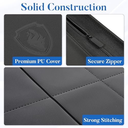 Premium Zip Card Binder 12 Pocket, Fabmaker 912 Pocket Trading Card Binder - color: Navy Blue, size: 12 Pocket - 15" x 13.6"