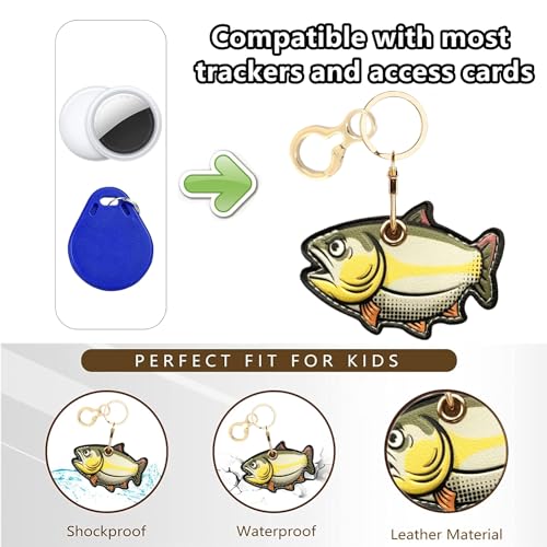 BORKUANA PU Leather Keychain Holder Protective Case Compatible with AirTag - color: Fish 2