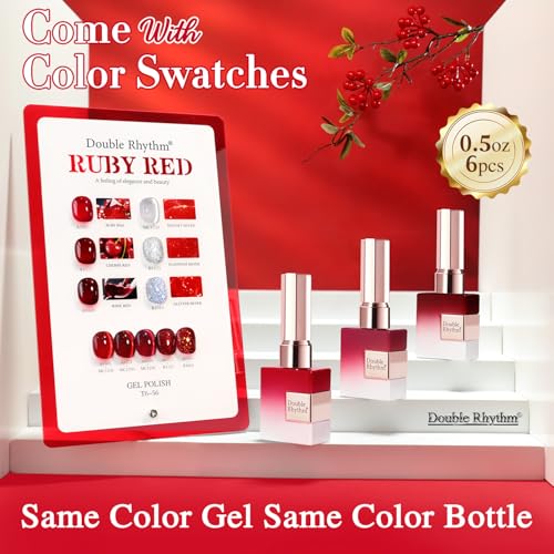 Double Rhythm 6 Pcs 15 ML Gel Polish Set Same Color Same Bottle Soak Off Gel Polish Kit Nail Art Manicure Salon DIY at Home for Women (Jelly Burgundy Red Glitter Silver -T6-56) - color: Jelly Ruby Red