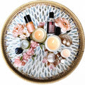 i-lan 16" Rattan & Mother of Pearl Round Decorative Serving Tray for Table - size: 16"