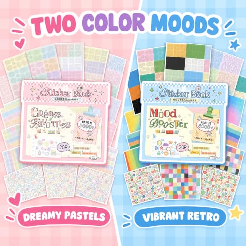 2 Pack Aesthetic Sticker Book with 5000+ Cute Stickers - 20 Sheets Scrapbook Stickers for Journaling & Scrapbooking, Junk Journal Supplies with Floral, Borders & Shapes, Decorative Stickers - color: 2 Pack Aesthetic