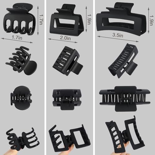 SMKSL 12 Pcs Hair Claw Clips for Women & Girls 3 Styles Hair Accessories - color: Black