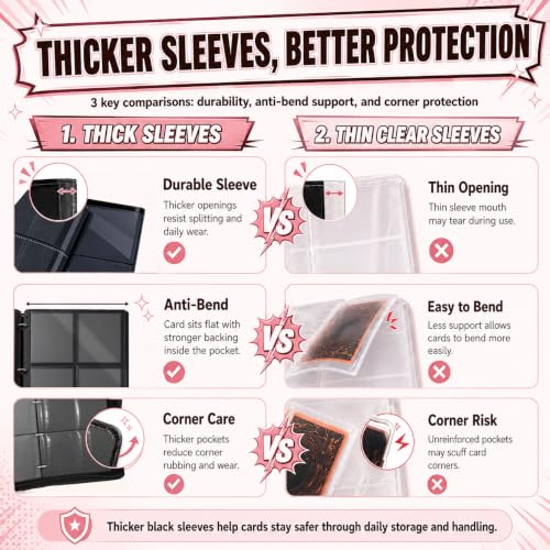 Pink Card Binder for Girls, Cute 4-Pocket Trading Card Binder - color: PINK, size: Small