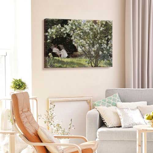 Huabsad Vintage Landscape Flower Oil Painting Canvas Wall Art Antique Portrait of Woman Outdoor Garden Roses Wall Decor French Rustic Farmhouse Bedroom Aesthetic Painting Prints 12x16in Wrapped Canvas - color: Oil painting01, size: 12x16in Wood Framed