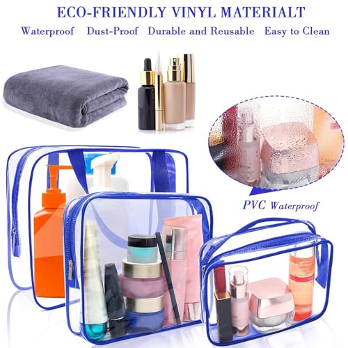 APREUTY 6 Packs Clear Makeup Bags, TSA Approved Toiletry Bags Set, Blue - color: Blue-6PCS(Large+Medium+Small)