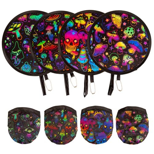 Round Foldable Hand Fans, 4 Style Handheld Fans Cooling Foldable, Round Japanese Folding Fans Handheld for Indoor Outdoor Travel, Events, Festival, Party Decoration (Mushroom) - color: Mushroom