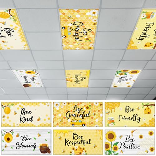 6 Pcs Fluorescent Light Covers with 60 Magnets Decorative for Classroom Ceiling Light 4 x 2 Feet Magnetic Lights Covers Filter Easy Install for Office Hospitals & Home Drop Ceiling Supplies (BEE) - color: BEE