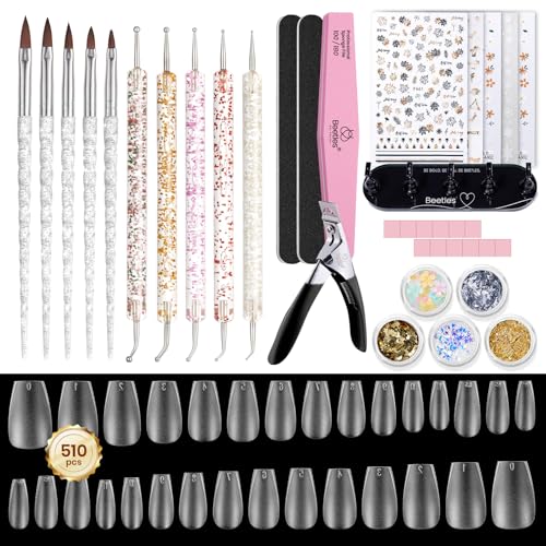 Beetles Nail Art Kit, 510pcs 15 Sizes Gel Nail Tips Nail Art Brushes Set - color: F-Multicolor-10