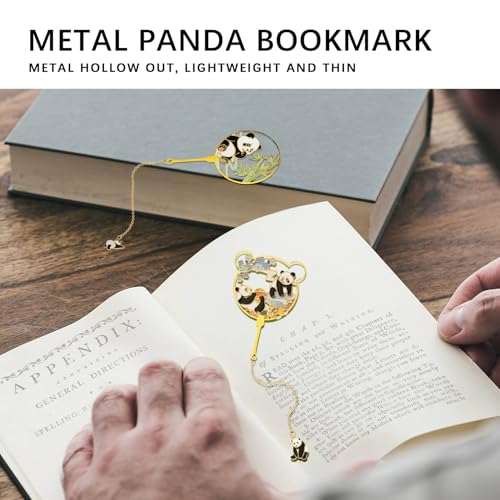 Panda Metal Bookmarks with Tassels, 2-Piece Set for Book Lovers