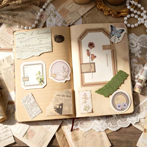 400Pcs Scrapbook Supplies Kit,4 Pack Vintage Decorative Paper Scrapbooking Supplies for Bullet Journal, Junk Journal, Planner, Collage Card Making，Retro Crafts，Aesthetic DIY Craft Embellishments - color: D