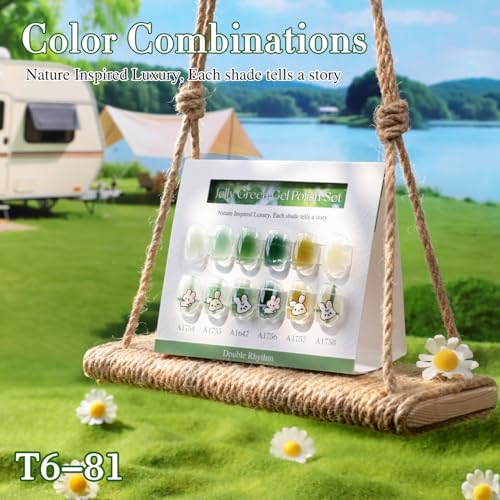 Double Rhythm 6 Pcs 15 ML Gel Polish Set Same Color Same Bottle Soak Off Gel Polish Kit Nail Art Manicure Salon DIY at Home for Women (Jelly Milky Light Green Olive Teal-T6-81) - color: Jelly Olive