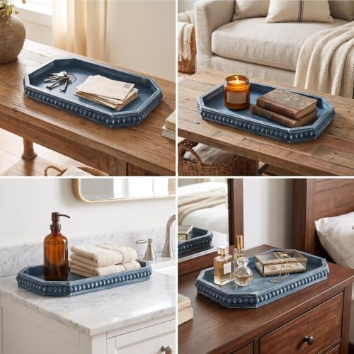 Hrastany Blue Wood Deocrative Tray, Coffee Table Tray for Centerpiece - color: Burnt-c8, size: 15.7" x 10.2" x 1.6"