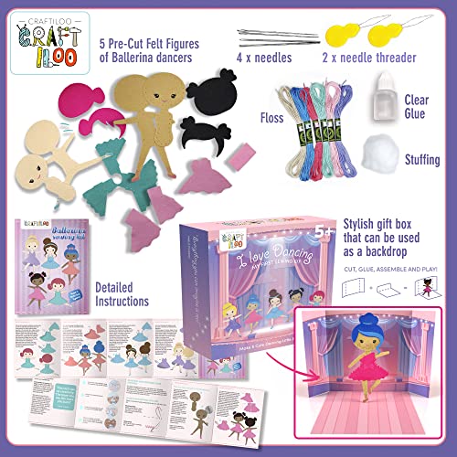 Ballerina Sewing Kit for Kids Ages 5-12 - 5 Felt Dancer Dolls, Beginner - color: Ballerina Kit
