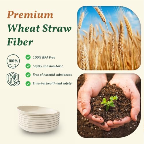 Homienly Dessert Plates - 8 Inch Wheat Straw Plates Set, Dinner Plates Set of 8, Appetizer Plates, Lightweight Unbreakable Plates, Microwave Safe Plates, Deep Plates for Dinner - Beige - color: Beige, size: 8 Inch