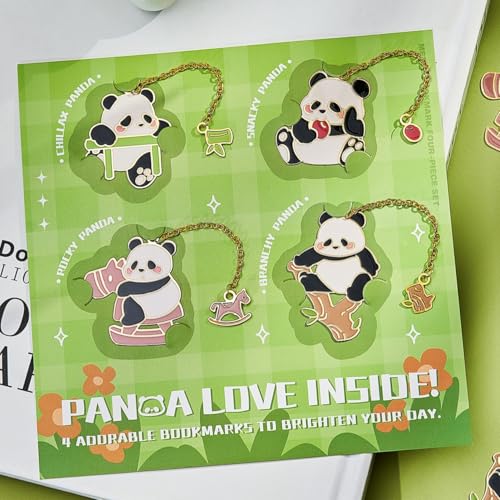4 PCS Cute Panda Bookmarks, Metal Book Marks for Reading Women, Adults Teens Teacher, Book Lovers Gifts - style: Cute Panda