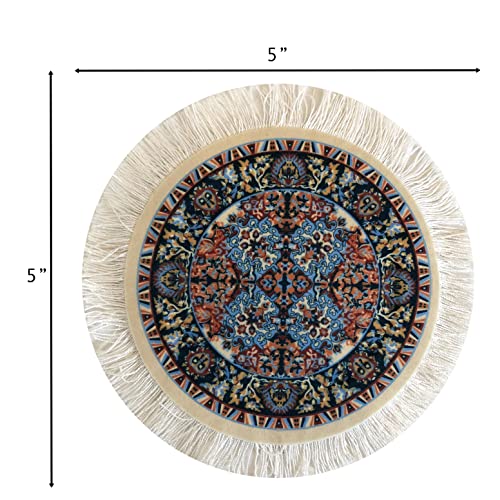 Turkish Rug Coasters Set of 4 – Round Carpet-Style Drink mats with Fringe, Non-Slip Backing, Decorative Home Accent | Dining Accessory - color: Set-3