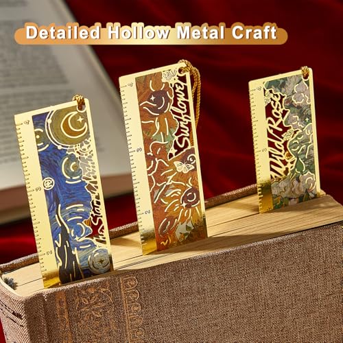 4 PCS Book Marks for Reading Women, Metal Van Gogh Bookmark - style: Oil-Painting Ruler