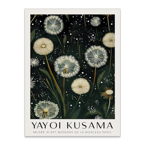 rumlud Japanese Green Botanical Flower Poster Vintage Nature Dandelion Wall Art Yayoi Kusama Canvas Prints for Living Room Wall Decor 08x10 inch Unframed - color: Trendy 2-Unframed, size: 10"L x 8"W