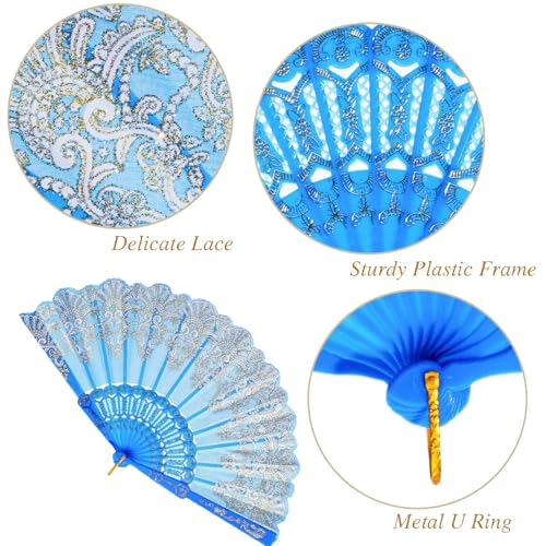 QIRMIZI 30 Pack Folding Handheld Fans, Silk Spanish Fan, Perfect for Weddings, Parties, and Dancing,Light Blue - color: Light Blue, size: 30 PACK