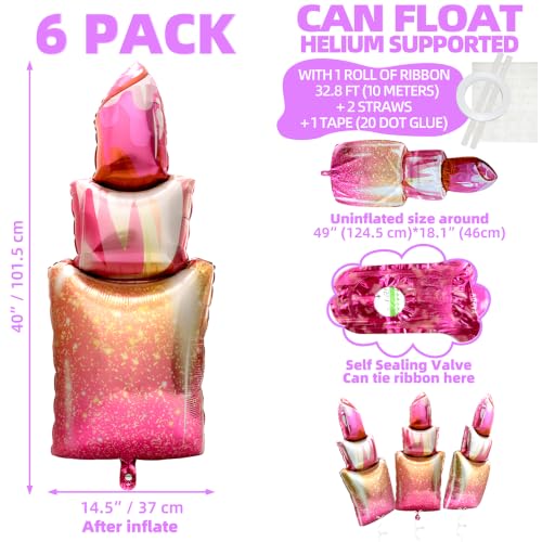 6 Pack Red Lipstick Balloon Lip Stick Kiss Bow Balloon SPA Makeup Supplies - style: Lipstick