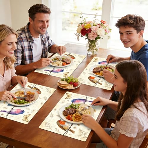 Peacoblue Placemats Set of 4,Faux Leather Vintage Bird Design - style: Vintage Bird