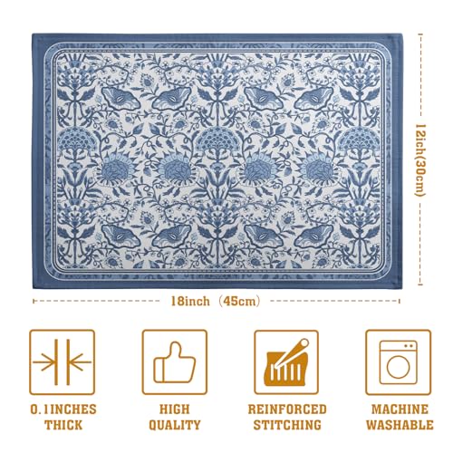 Blue Floral Boho Placemats Set of 4, 12x18 Inch Vintage Chinoiserie Block Print Place Mats Seasonal Spring Summer Rustic Farmhouse Table Mats for Party Kitchen Dining Outdoor Indoor Decor - color: Boho Floral Blue